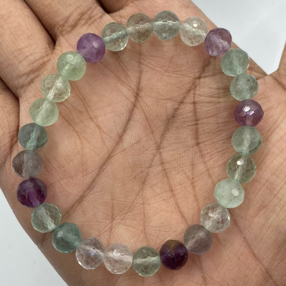 Faceted Rainbow Fluorite Crystal Bracelet 8mm